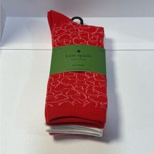 Kate Spade New York Valentine’s Red Heart Crew Socks 3 Pair Set One Size NWT